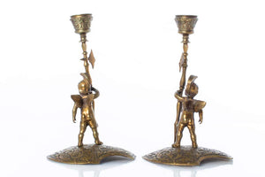 Renaissance Revival Bronze Allegorical Gladiator Figure Candlesticks (6766319894685)