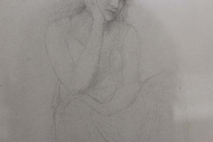 Academic Pencil Drawing of Pensive Woman, Framed (6719968051357)