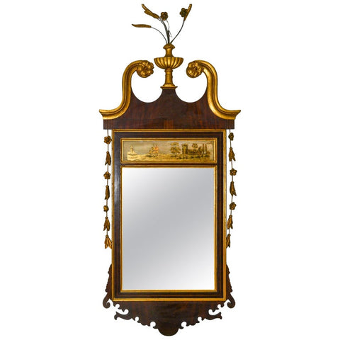 Adam Style Reverse Painted Mirror in Giltwood