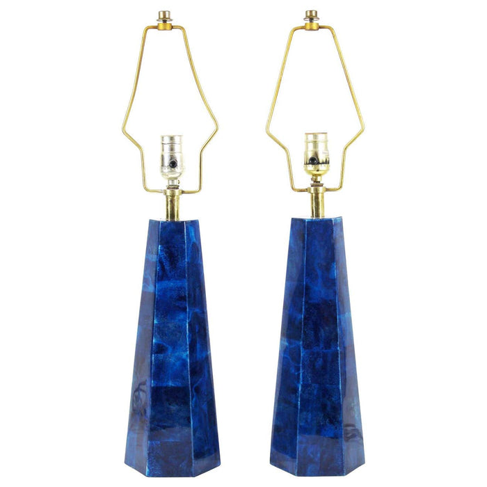 Aldo Tura Attributed Italian Modern Blue Goatskin Table Lamps