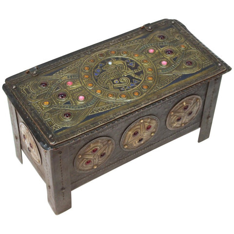 Alfred Daguet French Art Nouveau Jeweled Metal Repousse Box