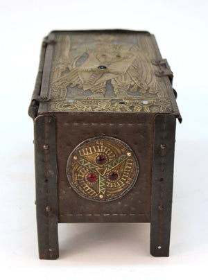 Alfred Daguet French Art Nouveau Jeweled Metal Repousse Box with Knight Motif (6719883083933)