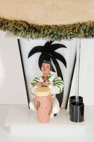 Mid-Century Modern Moss Lamps with Ceramic Figures of Conga Player and Dancer (6719804407965)