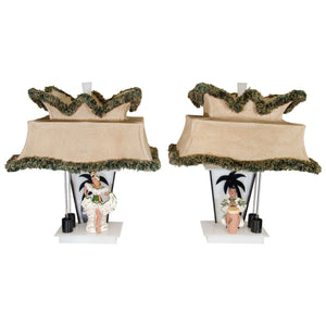 Mid-Century Modern Moss Lamps with Ceramic Figures of Conga Player and Dancer (6719804407965)