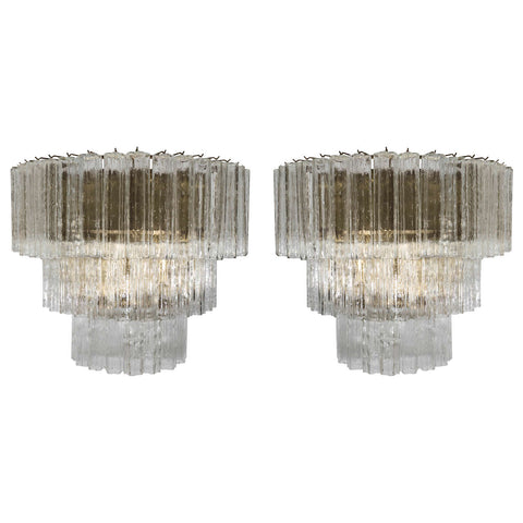 Venini Monumental Triple Tier Tronchi Murano Glass Sconces