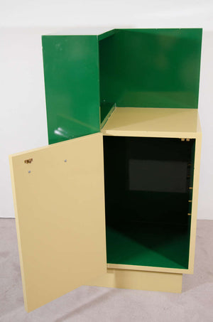 Paul Frankl Skyscraper Side Cabinet in Deep Green and Yellow Open (6719778226333)