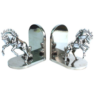 American Art Deco Silvered Bronze Horse Bookends Stamped 'White' (6719919816861)