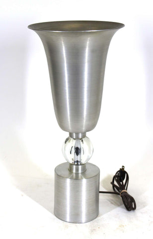 American Designer Art Deco Spun Aluminum & Glass Table Lamp
