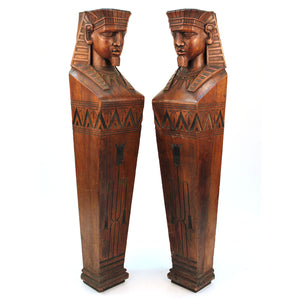 American Egyptian Revival Carved Wood Pair of Pharaoh Caryatids (6719758368925)