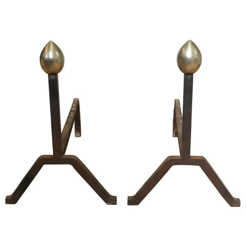 American Modernist Andirons in Steel and Iron