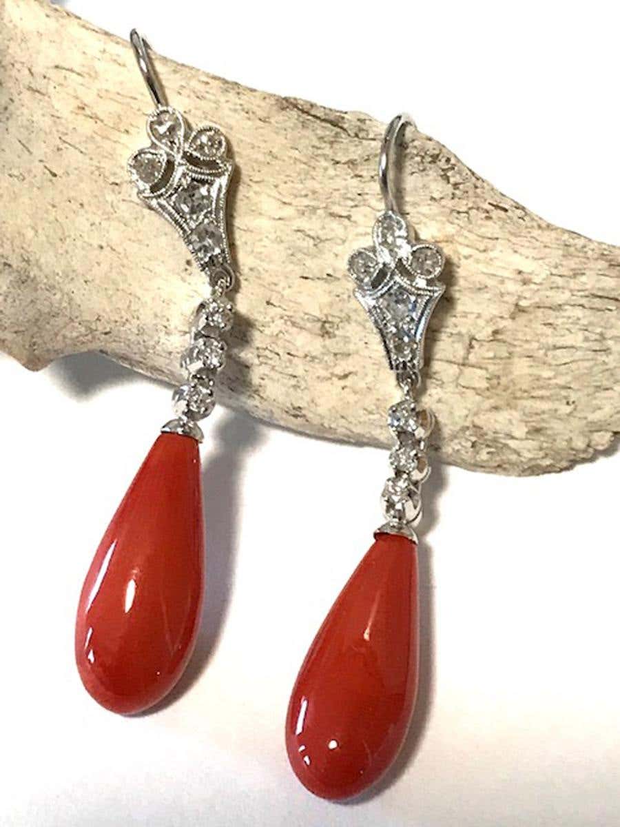 Art Deco Plastic Coral Bead Earrings - D & L Vintage