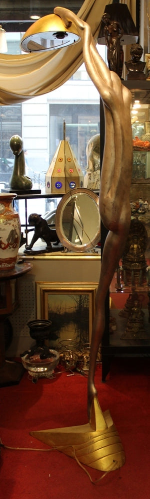 Monumental Art Deco Revival Female Nude Gilt and Silvered Bronze Floor Lamps back (6719846219933)