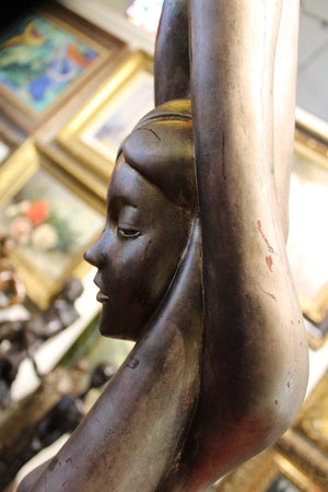 Monumental Art Deco Revival Female Nude Gilt and Silvered Bronze Floor Lamps up close (6719846219933)