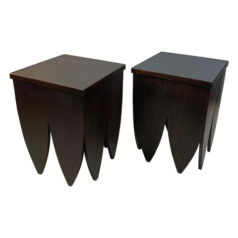 Art Deco Style End Tables with Leather Tops