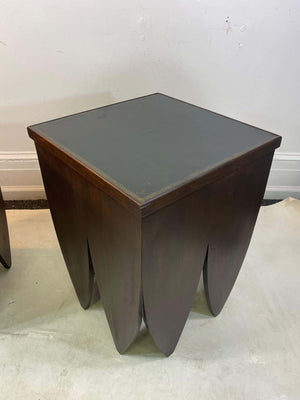 Art Deco Style End Tables with Leather Tops (6720068747421)
