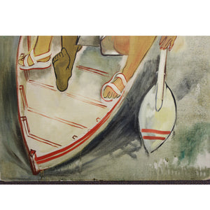 Art Deco Style Oil Painting of a Couple in a Boat (6719764988061)