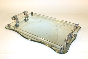French Art Deco Style Serving Tray in Glass, Lucite, Nickel. (6719740674205)