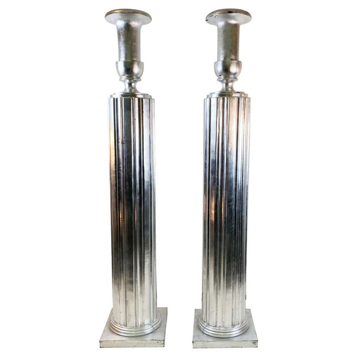 Art Deco Style Torchère Floor Lamps in Carved Wood
