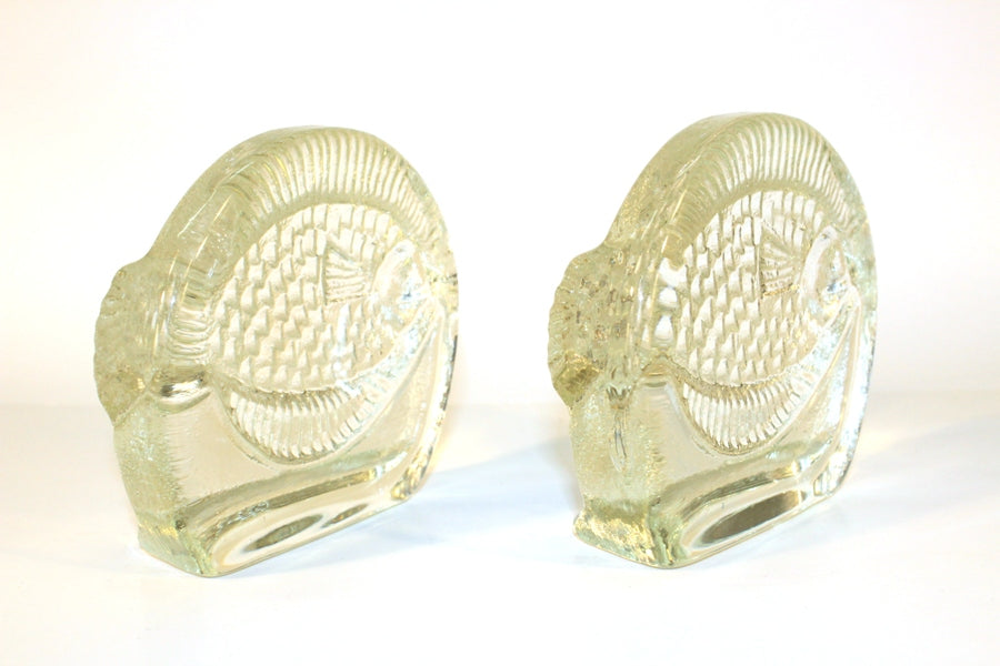 Mid-century Fish Bookends in Art Glass