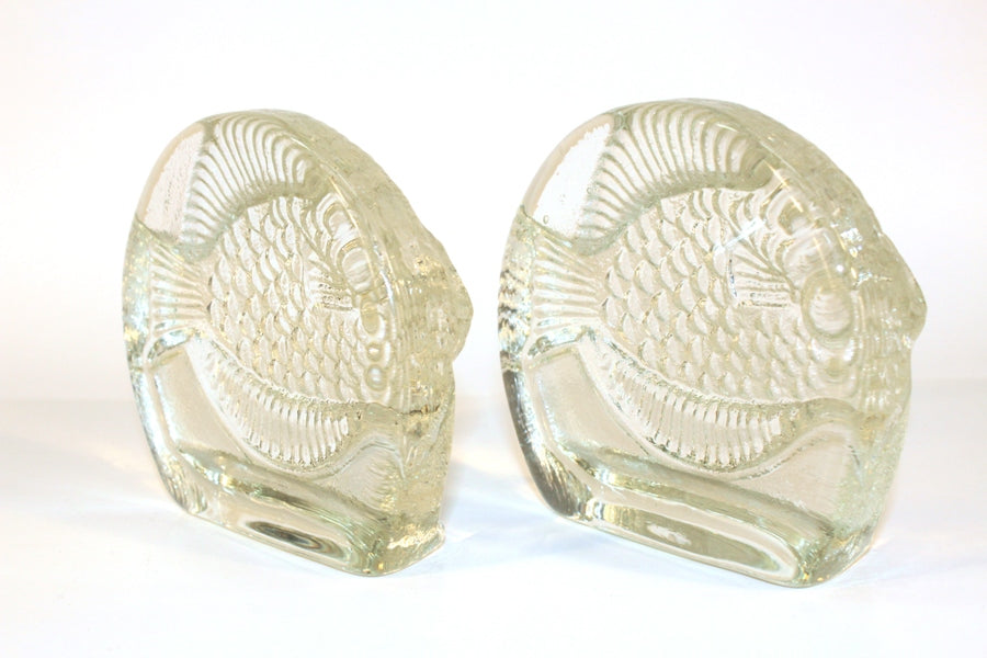 Mid-century Fish Bookends in Art Glass-NYShowplace