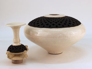 Asian Style Studio Pottery Vessel with Sculptural Lid, Signed no lid (6719847366813)