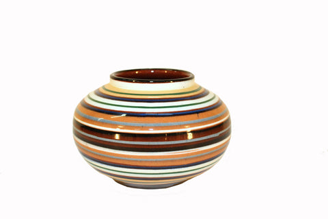 Glazed Ceramic Vase with Horizontal Bands, Signed