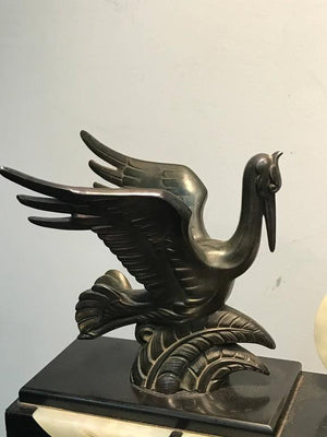 French Art Deco Marble and Onyx Mantel Clock with Flying Herons (6719836749981)