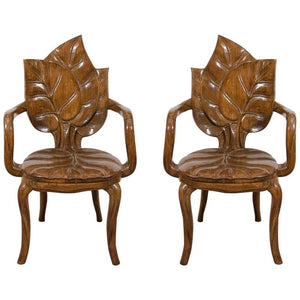 Sculptural Carved Leaf Motif Armchairs or Side Chairs (6719824363677)