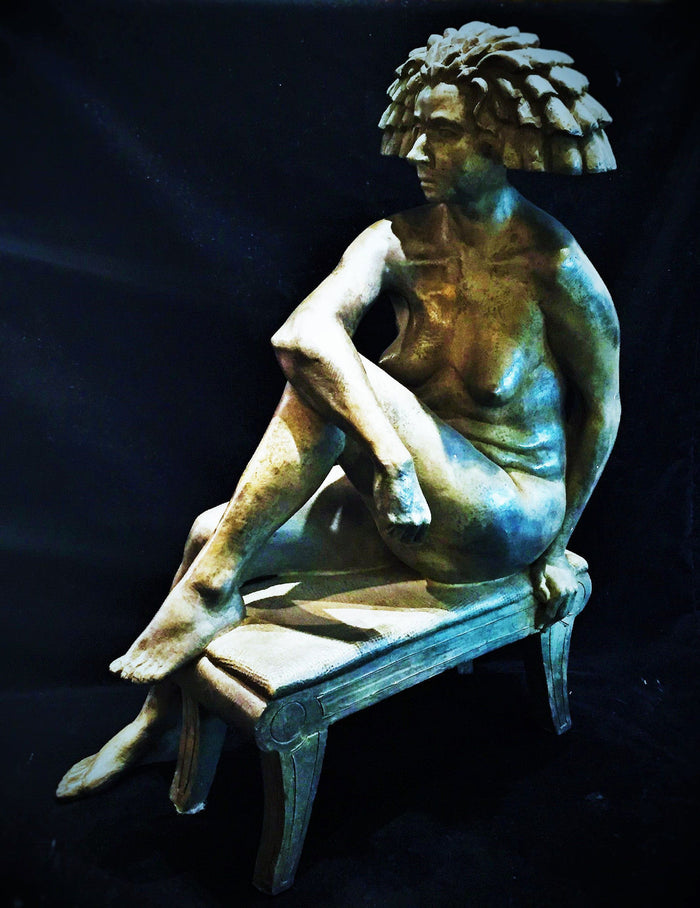 Bernard Langlais Contemporary Sculpture of Seated Nude in Bronze
