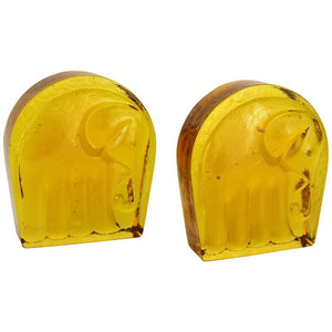 Blenko Mid-Century Modern Bookends with Elephant Motif in Yellow Glass (6719832391837)