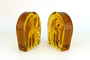 Blenko Mid-Century Modern Bookends with Elephant Motif in Yellow Glass side (6719832391837)