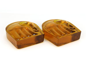 Blenko Mid-Century Modern Bookends with Elephant Motif in Yellow Glass bottom (6719832391837)