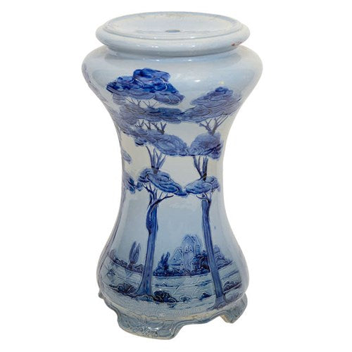 Baluster Form Table Base in Blue and White, Ceramic