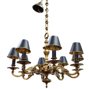 Turn of the Century Eight Arm Chandelier in Brass side with shades (6719761744029)