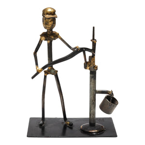 Brutalist Man Pumping Water Figural Sculpture in Metal (6719976112285)