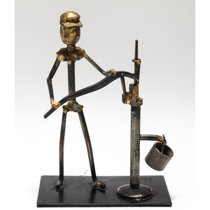 Brutalist Man Pumping Water Figural Sculpture in Metal front (6719976112285)
