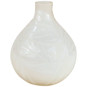 Bulb Vase in White Glass with Leaf Pattern 112335 (6719844712605)