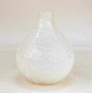 Bulb Vase in White Glass with Leaf Pattern  (6719844712605)