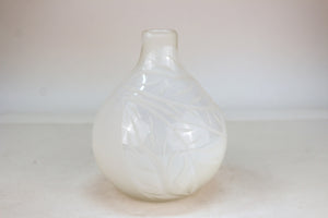 Bulb Vase in White Glass with Leaf Pattern (6719844712605)