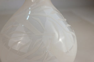 Bulb Vase in White Glass with Leaf Pattern body (6719844712605)