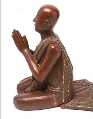 Burmese Buddhist Monk Statue in Carved Wood (6719983648925)