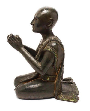Burmese Buddhist Praying Monk in Carved and Lacquered Wood (6719982928029)