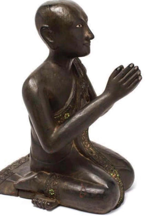 Burmese Buddhist Praying Monk in Carved and Lacquered Wood (6719982928029)