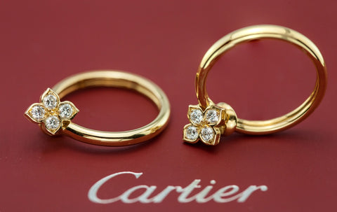 Cartier Hindu Flower Hoop Earrings with Diamonds in Yellow Gold