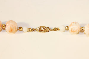 Carved Coral and Gold Beaded Necklace (6719745884317)