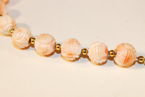 Carved Coral and Gold Beaded Necklace (6719745884317)