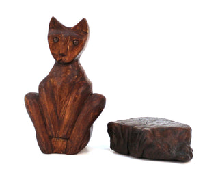 Mid-Century Wood Folk Art Cat Sculpture (6719835439261)
