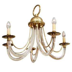 Charles Hollis Jones Style Lucite and Brass Chandelier (6720002195613)