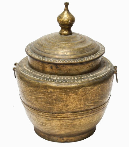 Chinese Brass Covered Pot With Triangular Motifs