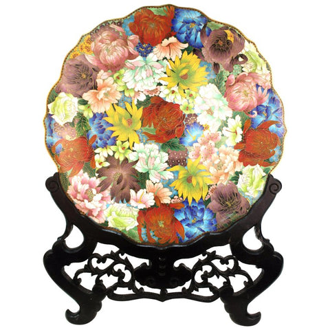 Chinese Enamel Cloisonné Charger with Multicolored Floral Motif